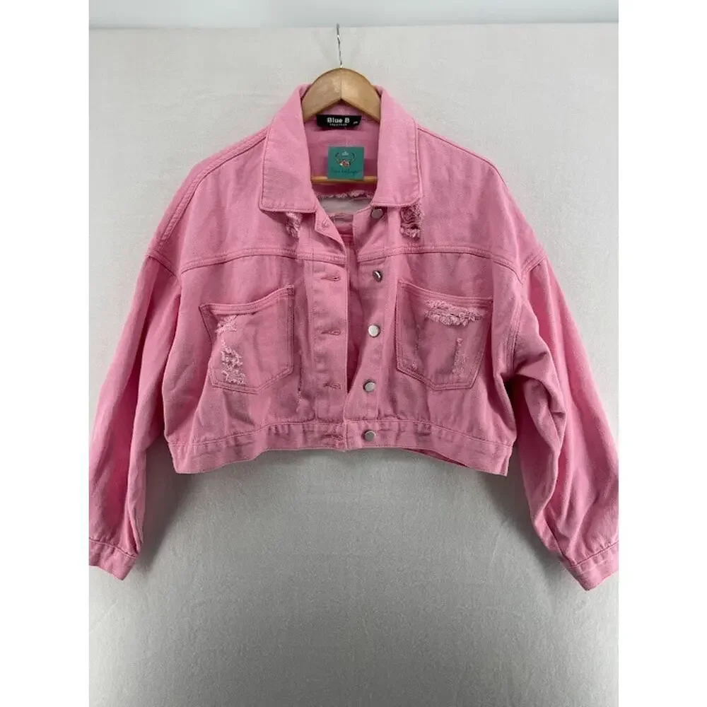 Blue B‎ Collection Boutique Pink Short Denim Jacket Size S/M NEW WITH TAGS